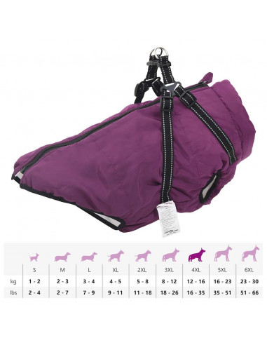 Cappotto Cani Imbracatura Impermeabile Riflettente Viola 4XL
