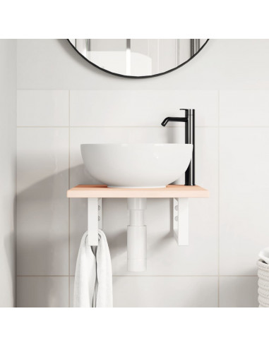 Ripiano a Parete per Lavabo in Acciaio e Massello di Rovere