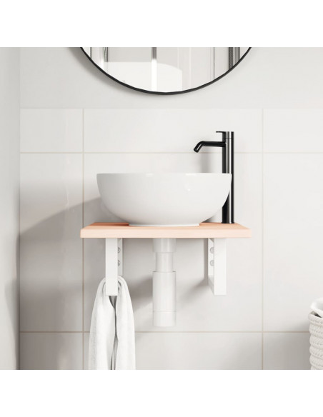 Ripiano a Parete per Lavabo in Acciaio e Massello di Rovere