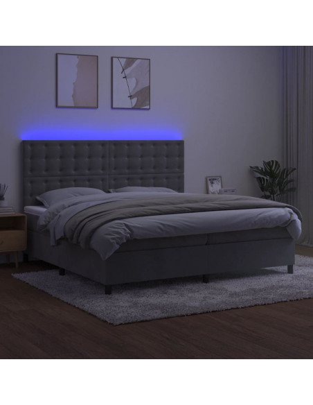 Letto a Molle Materasso e LED Grigio Chiaro 200x200 cm Velluto