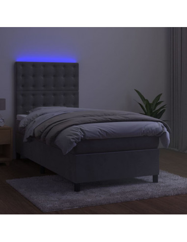 Letto a Molle Materasso e LED Grigio Chiaro 90x190 cm Velluto