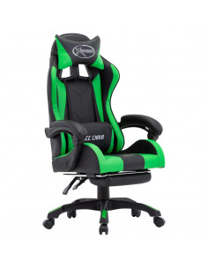 Sedia da Gaming con Poggiapiedi Verde e Nera in Similpelle 2