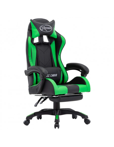 Sedia da Gaming con Poggiapiedi Verde e Nera in Similpelle