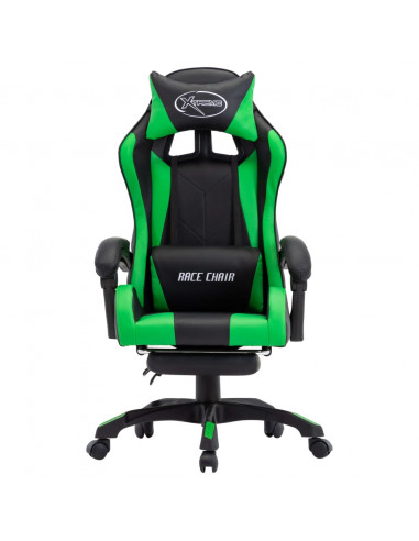 Sedia da Gaming con Poggiapiedi Verde e Nera in Similpelle