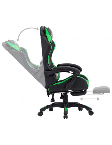 Sedia da Gaming con Poggiapiedi Verde e Nera in Similpelle