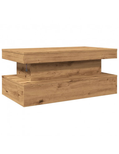 Tavolino da Salotto con Luci LED Rovere Artigianale 90x50x40 cm