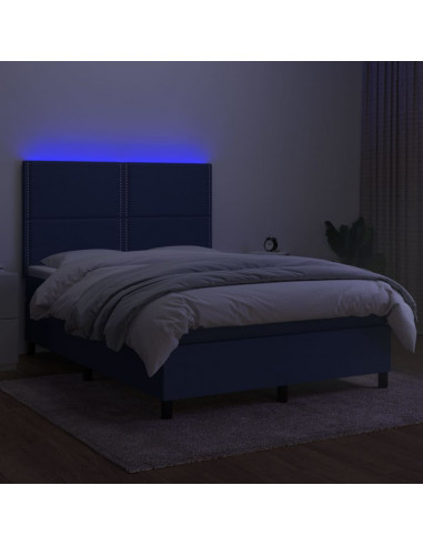Letto a Molle con Materasso e LED Blu 140x200 cm in Tessuto