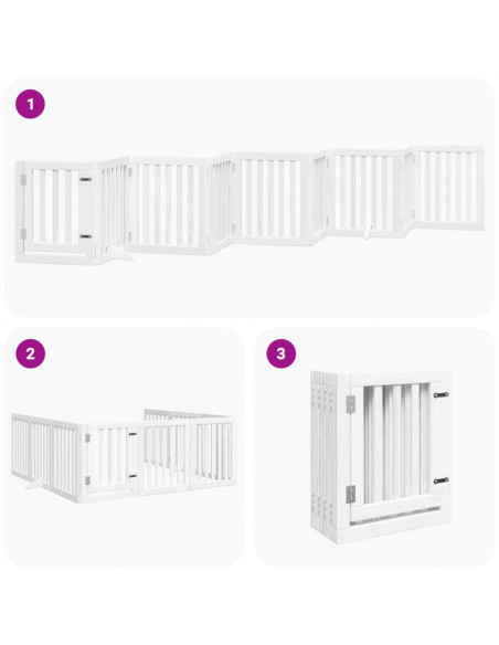 Cancello Cani Porta Pieghevole Bianco 9 Pannelli 450 cm Pioppo