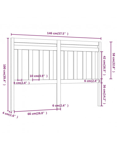 Testiera per Letto Grigia 146x4x100cm in Legno Massello di Pino