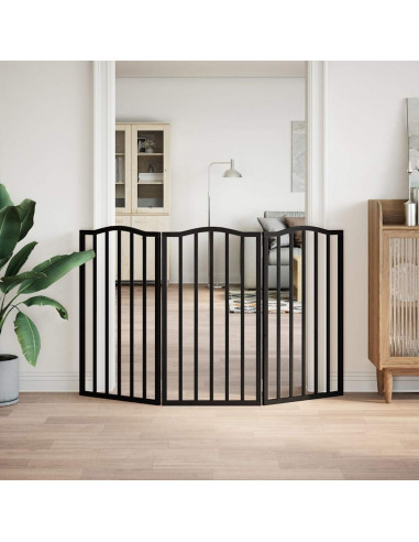 Cancello per Cani Pieghevole 3 Pannelli Nero 150cm Legno Pioppo