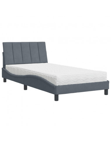 Letto con Materasso Grigio Scuro 100x200 cm in Velluto