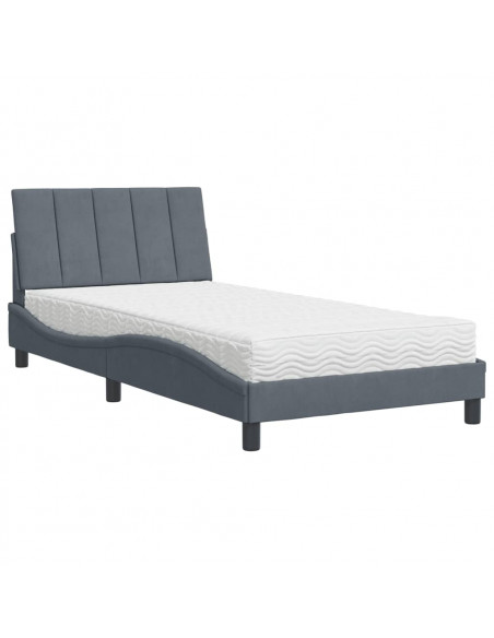 Letto con Materasso Grigio Scuro 100x200 cm in Velluto