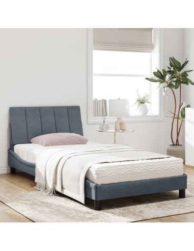 Letto con Materasso Grigio Scuro 100x200 cm in Velluto