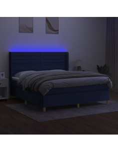 Letto a Molle con Materasso e LED Blu 180x200 cm in Tessuto 2