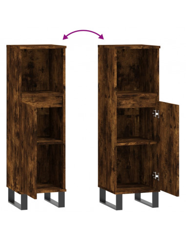 Armadietto Bagno Rovere Fumo 30x30x100 cm in Legno Multistrato