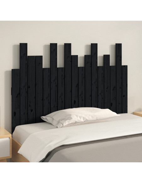 Testiera da Parete Nera 108x3x80 cm in Legno Massello di Pino