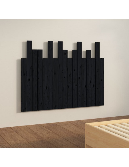 Testiera da Parete Nera 108x3x80 cm in Legno Massello di Pino