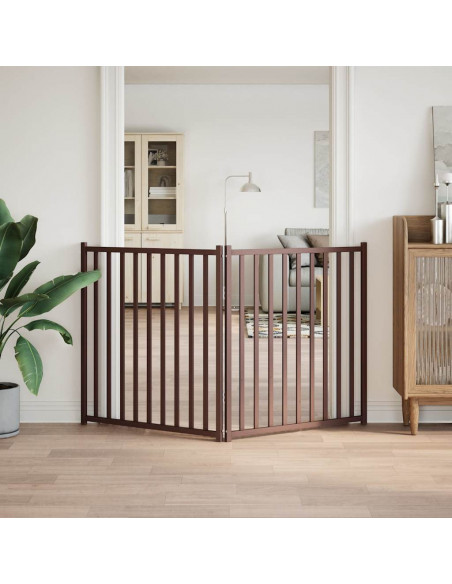 Cancello Cani Pieghevole 2Pannelli Marrone 160cm Massello Abete