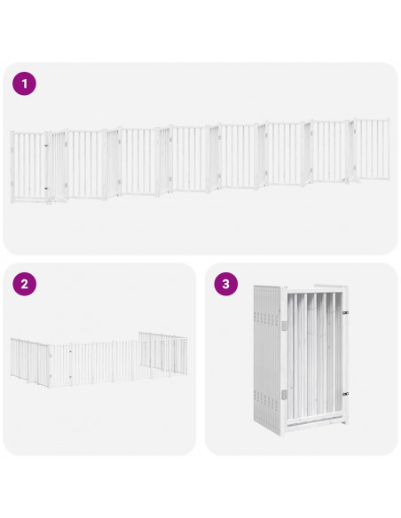 Cancello Cani Porta Pieghevole Bianco 15 Pannelli 750 cm Pioppo