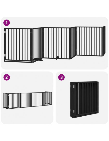 Cancello per Cani Porta Pieghevole Nero 6 Pannelli 480cm Pioppo