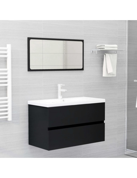 Mobile con Lavabo Integrato Nero in Legno Multistrato