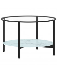 Tavolino da Salotto Nero e Marmo Bianco 70cm in Vetro Temperato 2