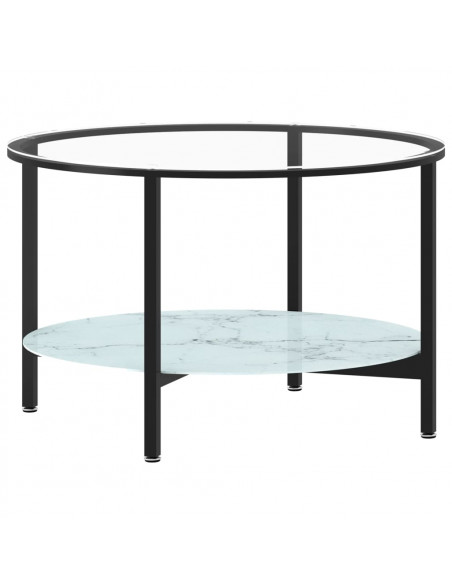 Tavolino da Salotto Nero e Marmo Bianco 70cm in Vetro Temperato