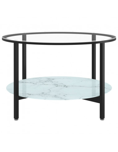 Tavolino da Salotto Nero e Marmo Bianco 70cm in Vetro Temperato
