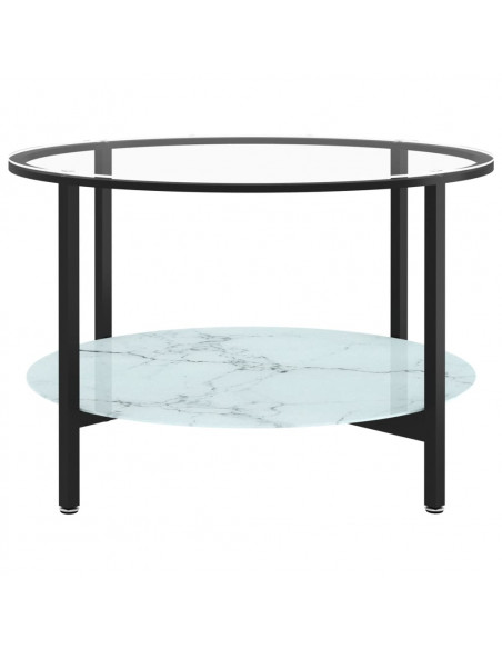Tavolino da Salotto Nero e Marmo Bianco 70cm in Vetro Temperato