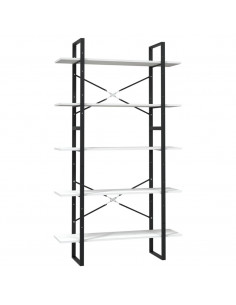 Libreria a 5 Ripiani Bianca 100x30x175 cm in Legno di Pino 2