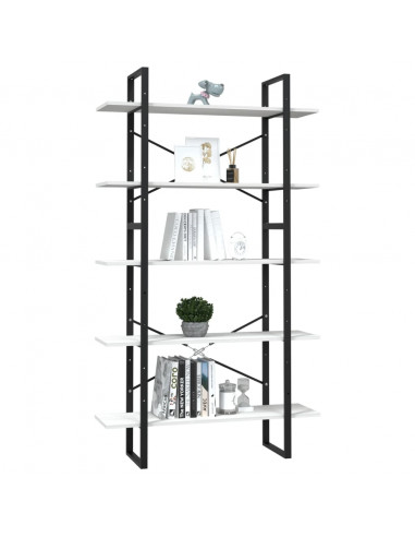 Libreria a 5 Ripiani Bianca 100x30x175 cm in Legno di Pino