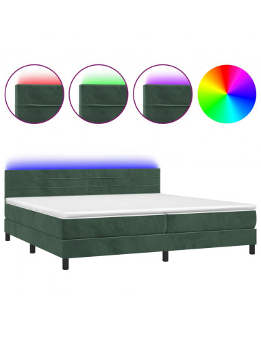 Letto a Molle con Materasso e LED Verde Scuro 200x200cm Velluto
