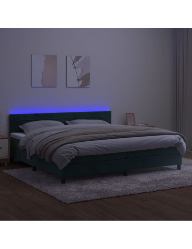 Letto a Molle con Materasso e LED Verde Scuro 200x200cm Velluto