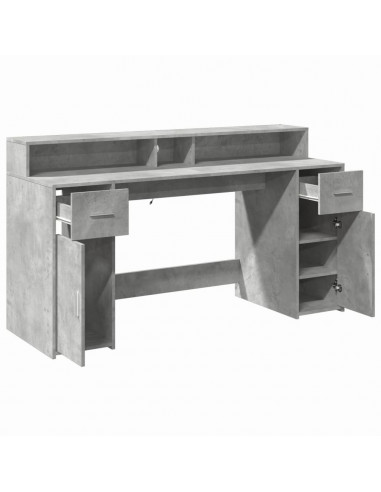 Scrivania con Luci LED Grigio Cemento 160x55x91 cm Multistrato