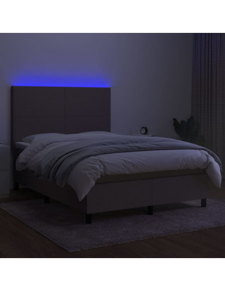 Letto a Molle con Materasso e LED Tortora 140x190 cm in Tessuto