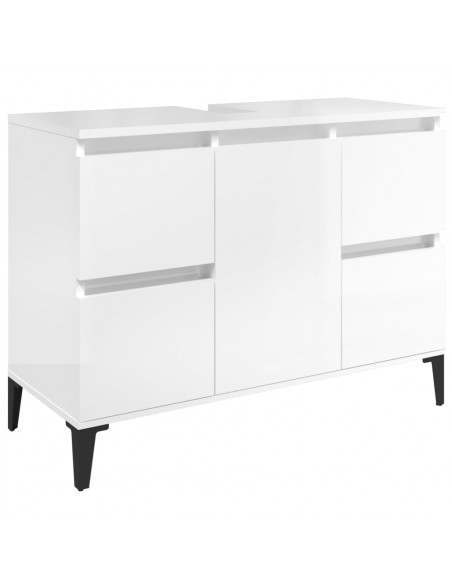 Mobile Lavabo Bianco Lucido 80x33x60 cm in Legno Multistrato