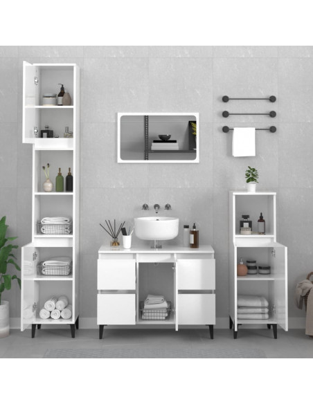 Mobile Lavabo Bianco Lucido 80x33x60 cm in Legno Multistrato