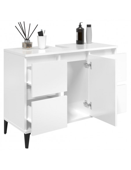 Mobile Lavabo Bianco Lucido 80x33x60 cm in Legno Multistrato