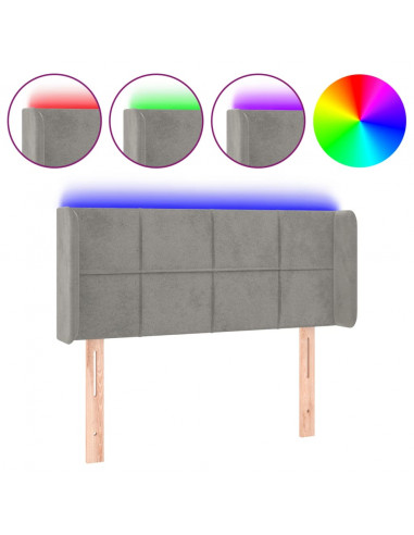 Testiera Grigio Chiaro a LED 103x16x78/88 cm in Velluto