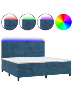 Letto a Molle con Materasso e LED Blu Scuro 200x200 cm 2