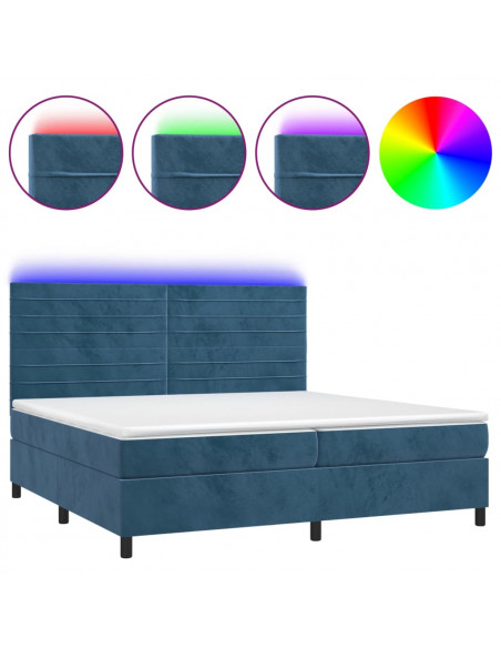 Letto a Molle con Materasso e LED Blu Scuro 200x200 cm