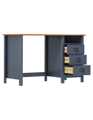 Scrivania Hill 3 Cassetti Grigia 120x50x74 cm Massello di Pino