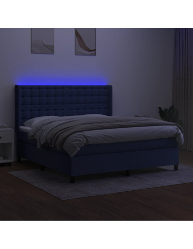 Letto a Molle con Materasso e LED Blu 180x200 cm in Tessuto