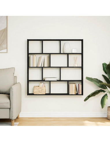 Mensola a Cubo da Parete 12 Scomparti Nero in Truciolato