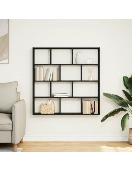 Mensola a Cubo da Parete 12 Scomparti Nero in Truciolato
