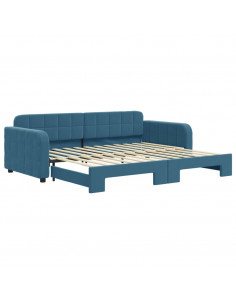 Divano Letto con Letto Estraibile Blu 90x200 cm in Velluto 2