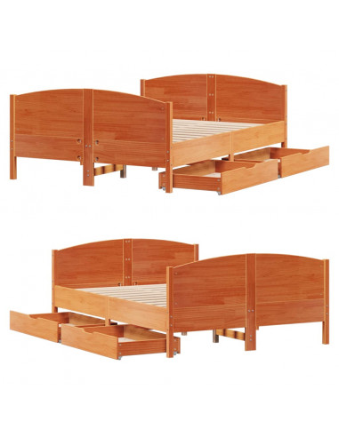 Letto senza Materasso Marrone Cera 140x190 cm in Legno di Pino