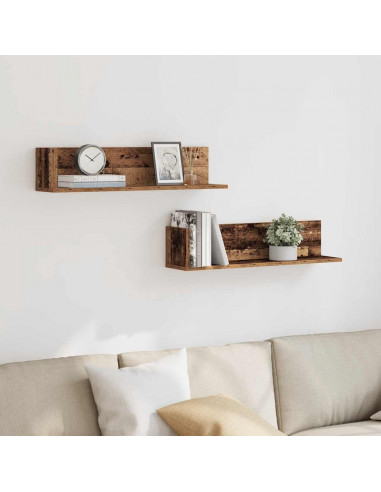 Mensole da Parete 2pz Legno Vecchio 75x16,5x16,5 cm Truciolato