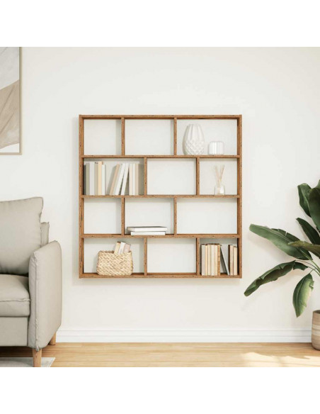 Mensola a Muro a Cubo 12 Scomparti in Truciolato Legno Antico