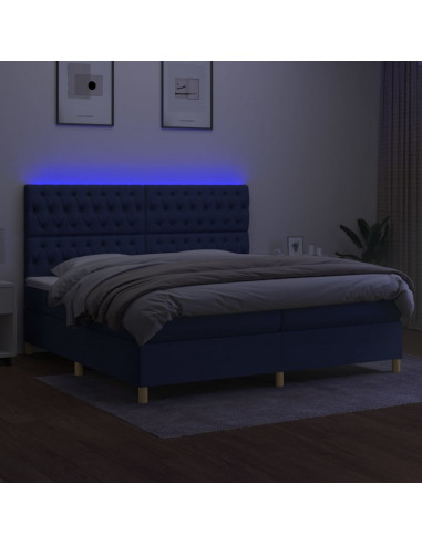 Letto a Molle Materasso e LED Blu 200x200cm in Tessuto